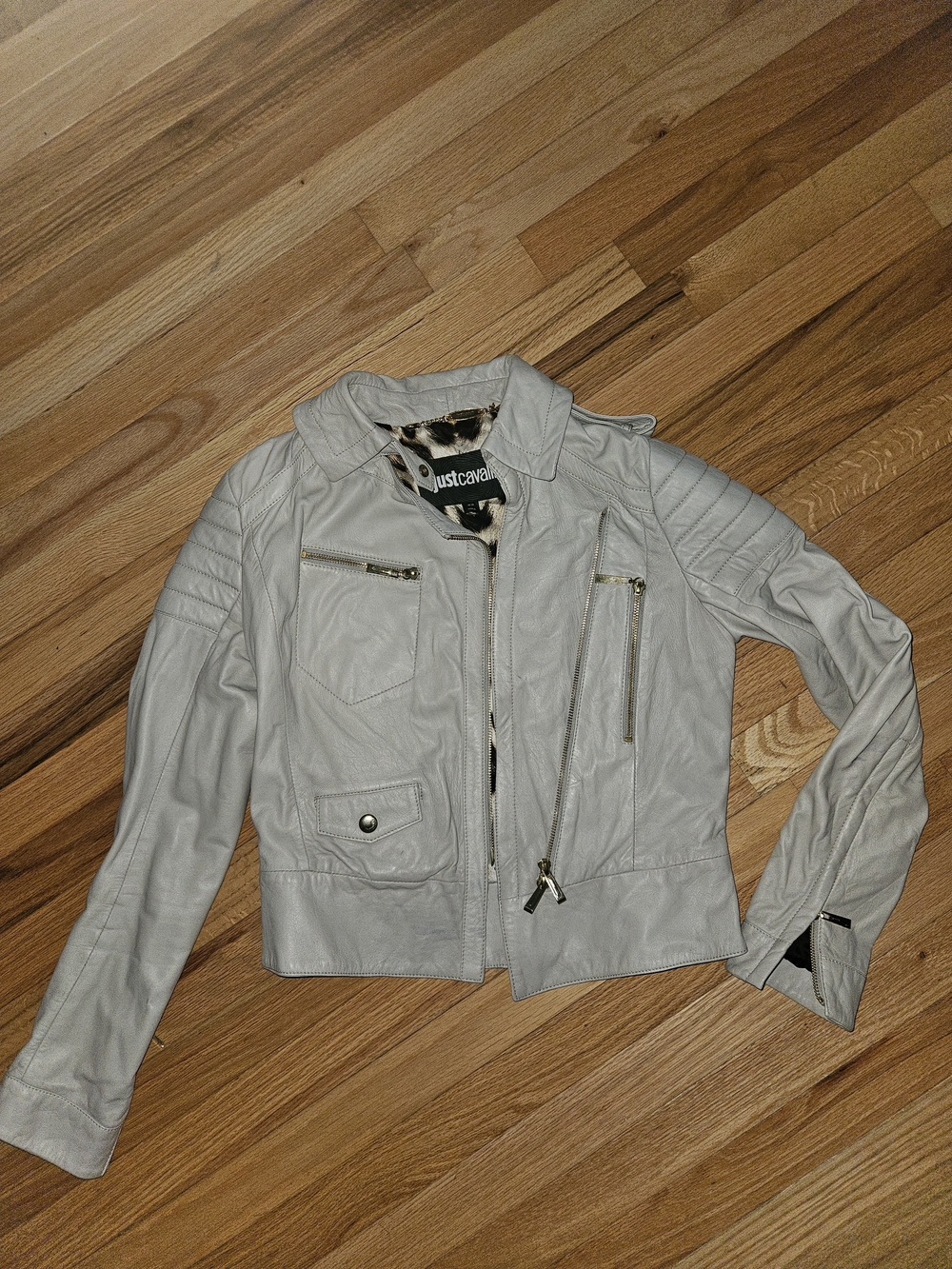 Just Cavalli Leather Moto Jacket with Zip Details. Sz 42 Or 6